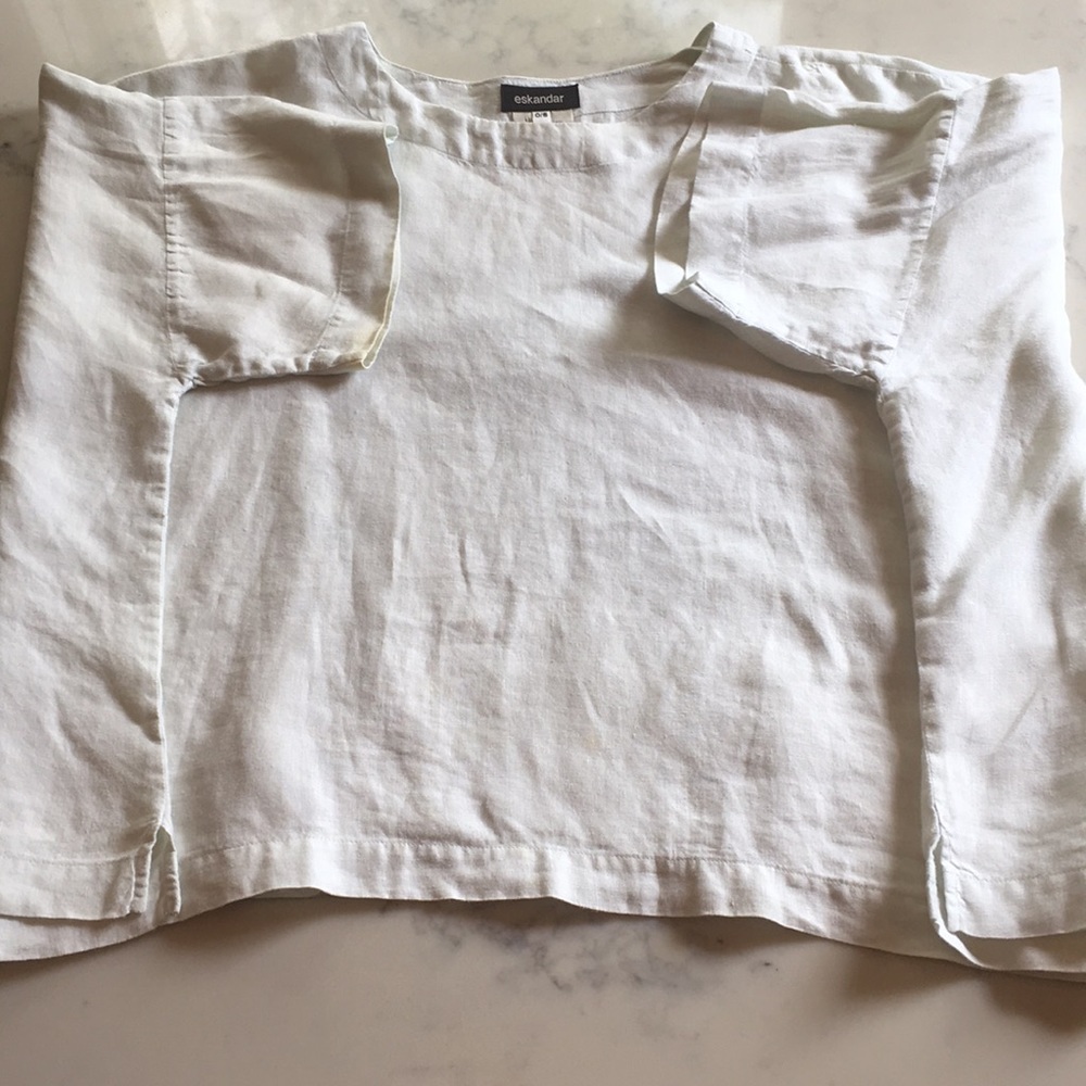 Eskandar short sleeve linen blouse